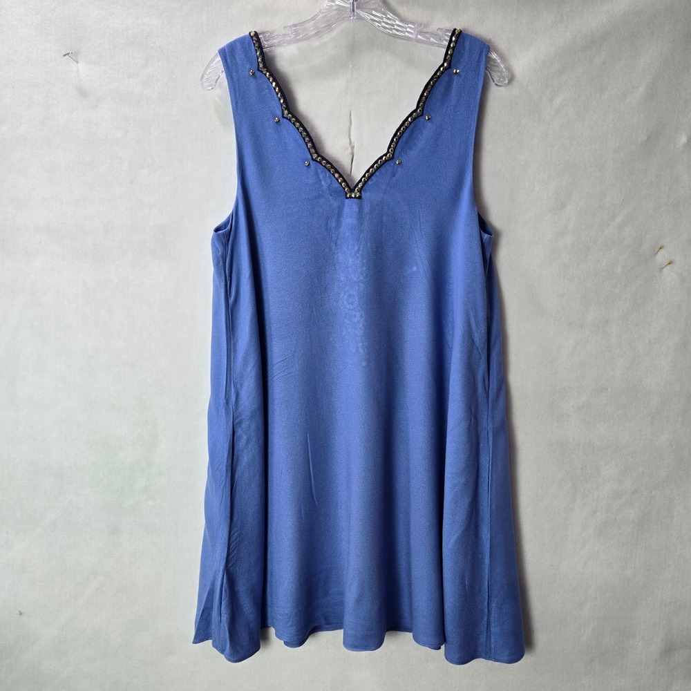 Lilly Pulitzer Medium Shift Blue Embroidered Gold Studded V Neck Sleeveless 1089 - Picture 6 of 10